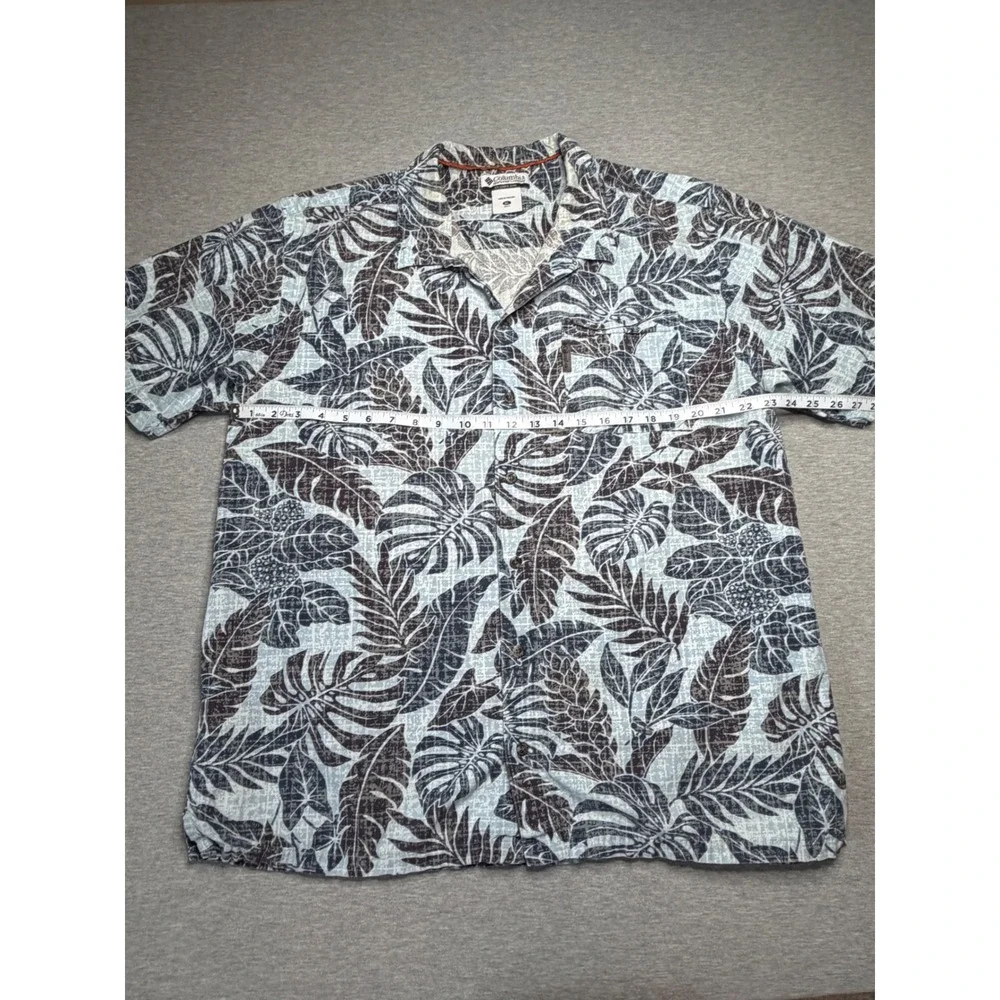 Columbia Mens XL‎ Tropical Monstera Palm Leaf Print Button Up Shirt Blue AM7230